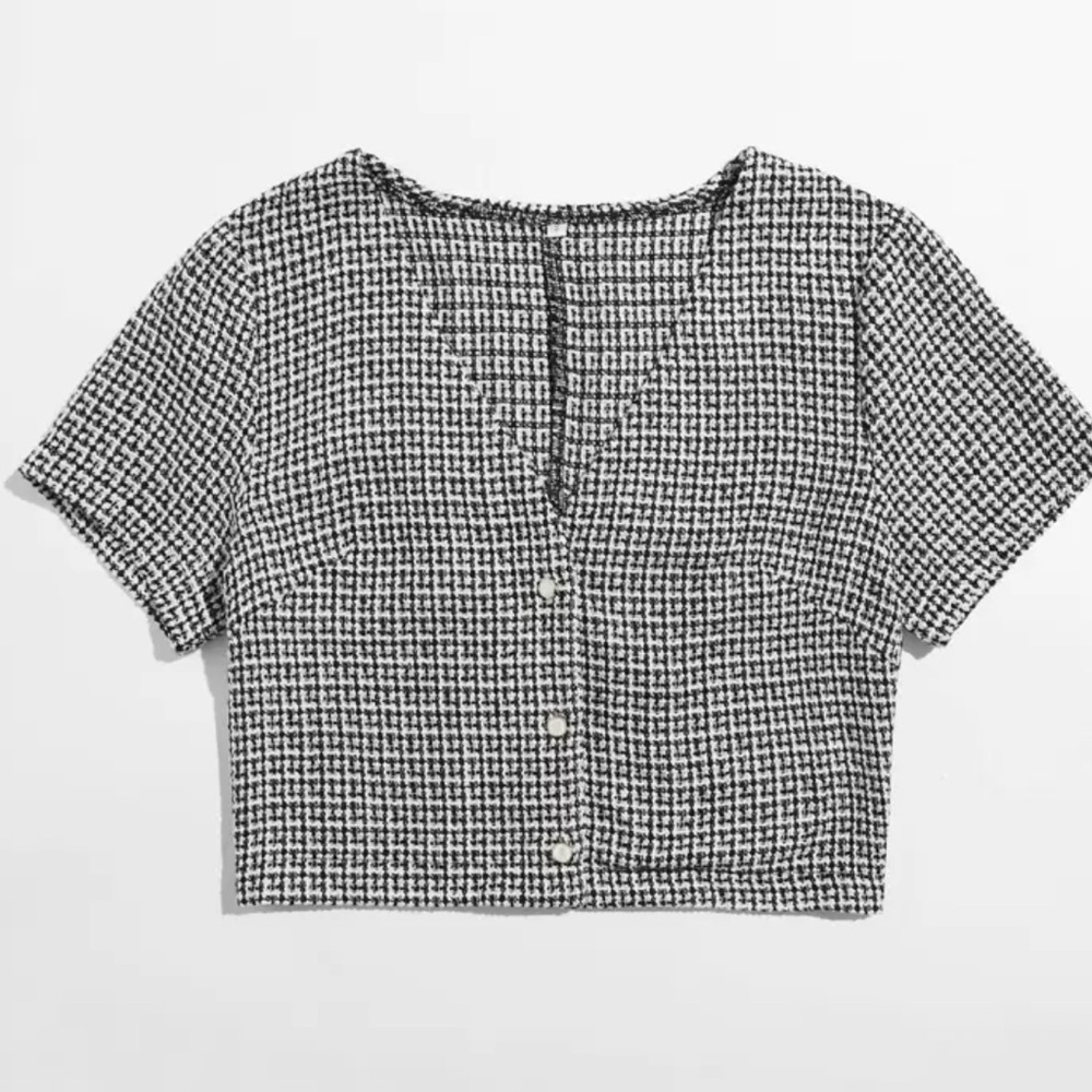 Black & White Houndstooth Tweed Crop Top